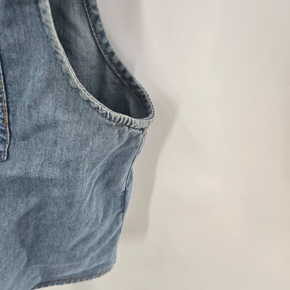 Forever 21 Blue 100% Cotton Denim Snap Pearl Tie Front Vest Medium - Picture 6 of 15